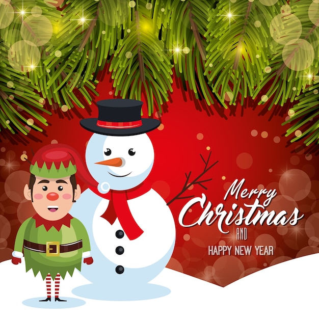 tarjeta de Navidad con nieve y duende