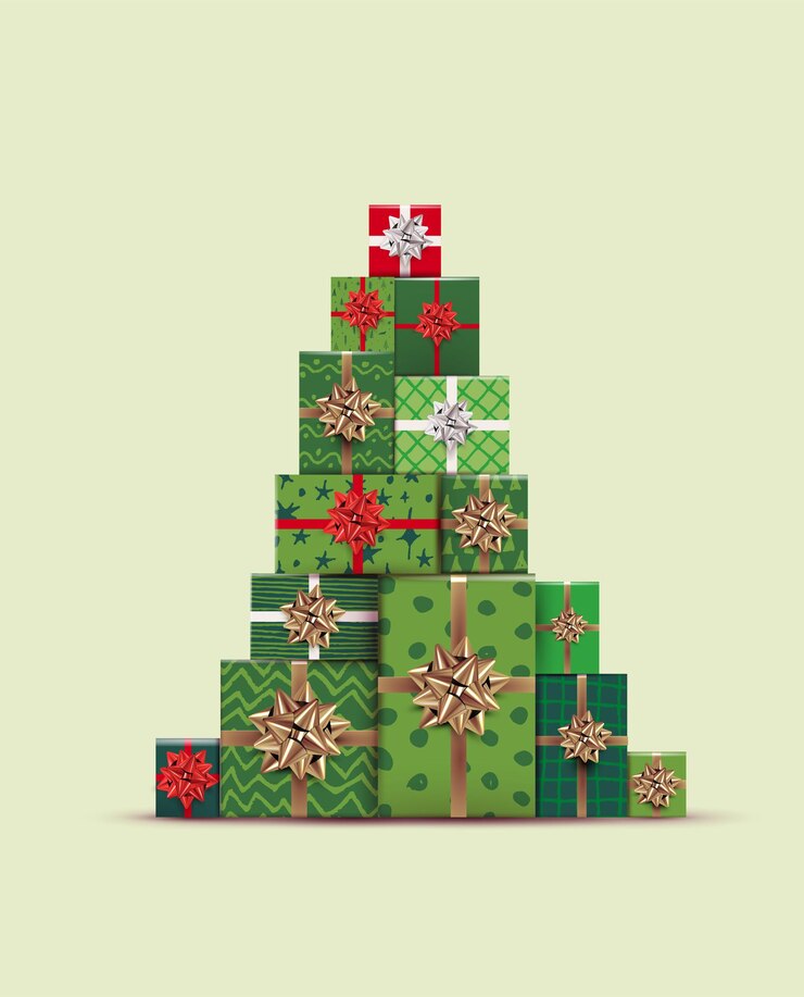 Tarjeta de Navidad o póster o pancarta o plantilla de diseño de portada con cajas de regalo de Navidad realistas