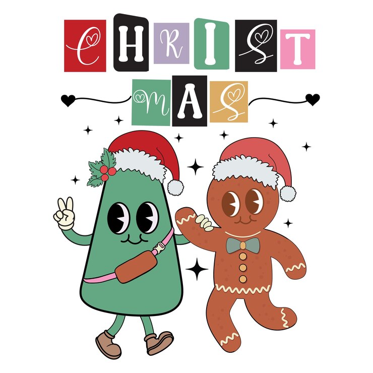 una tarjeta de Navidad con un par de Santos en ella