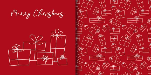 Tarjeta de Navidad patrón sin costuras con cajas de regalo de estilo doodle dibujadas a mano Diseño minimalista de Navidad