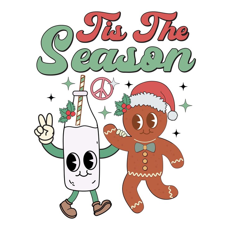 una tarjeta de Navidad con un personaje de dibujos animados y una botella de paz