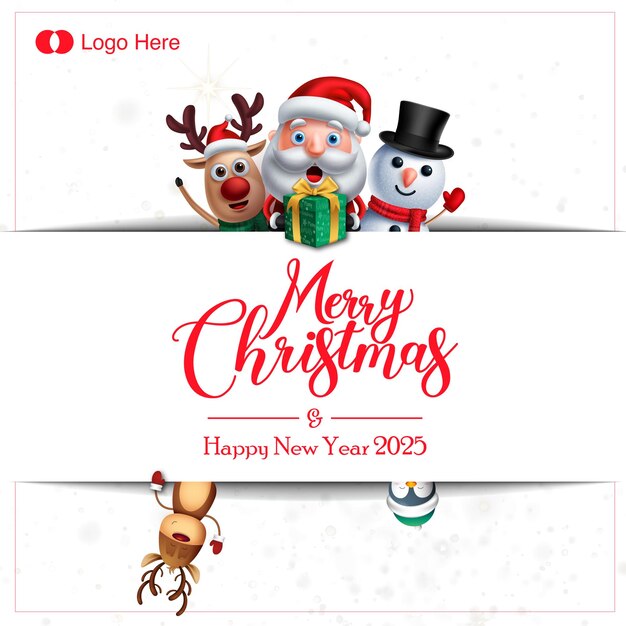 una tarjeta de Navidad con personaje de película y renos con un Papá Noel feliz año nuevo 2025