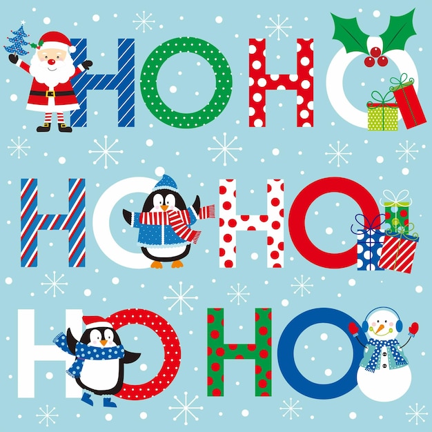 Tarjeta de Navidad con el pingüino de Santa y ho ho ho
