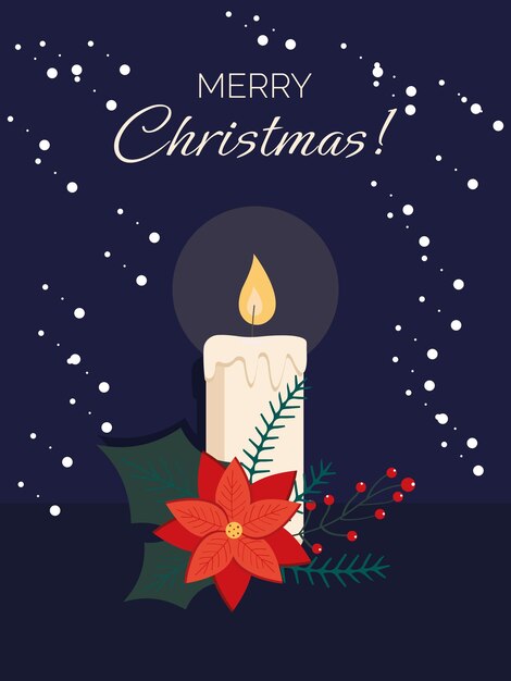 Tarjeta de Navidad plantilla de tarjeta de felicitación Diseño vectorial de una vela con una flor de Navidad