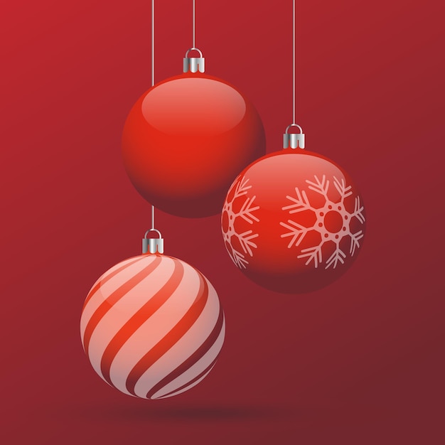 Vector tarjeta de navidad roja con diseño de banner de bolas de navidad