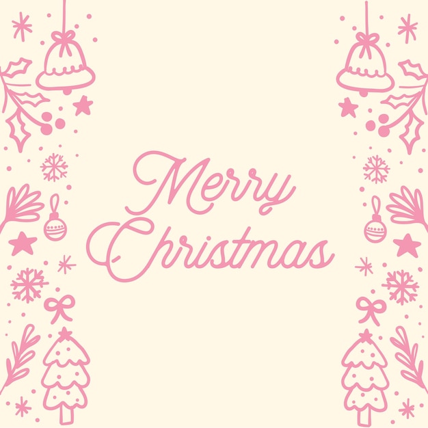 una tarjeta de Navidad rosa con un fondo rosa con un copo de nieve y las palabras Feliz Navidad