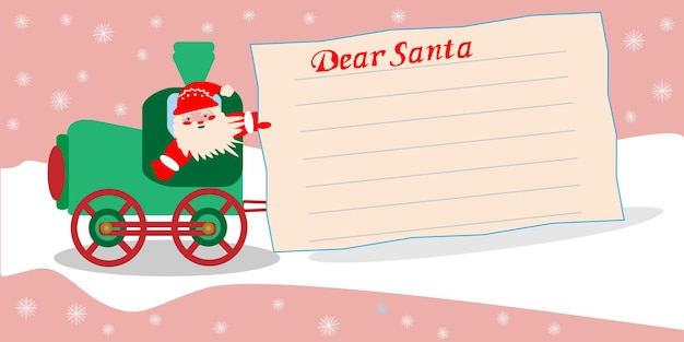 Vector tarjeta de navidad con santa claus en una carta de locomotora de vapor a santa