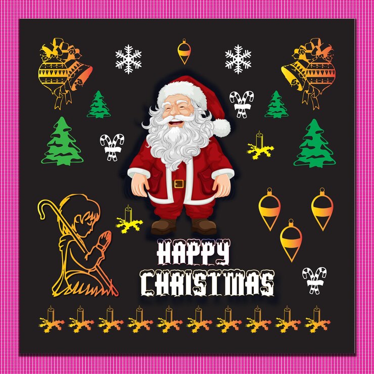 una tarjeta de Navidad con Santa Claus en ella