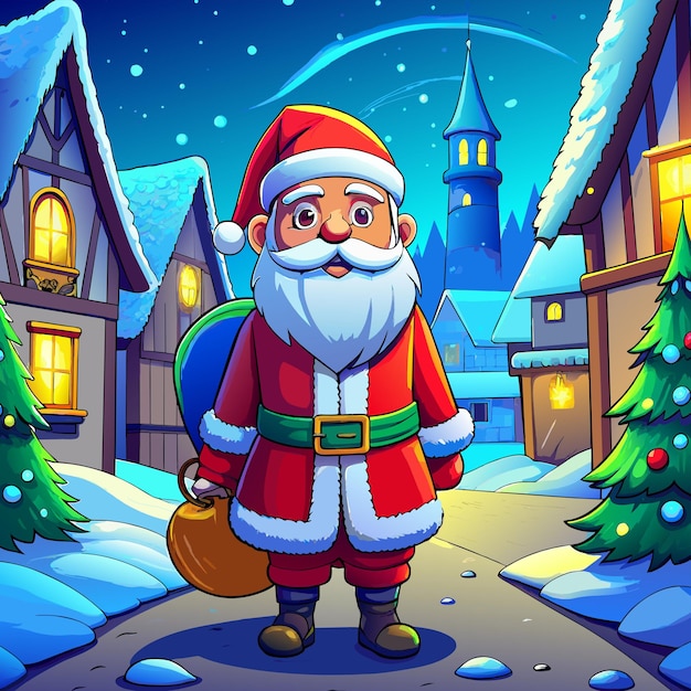 Vector una tarjeta de navidad con un sombrero de santa y una bolsa de regalos