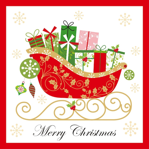 Tarjeta de Navidad con trineo y regalos