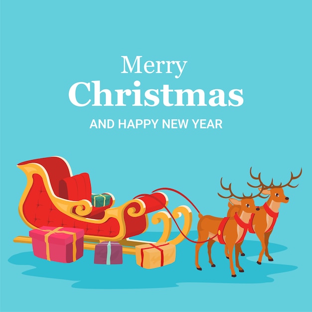 Tarjeta de Navidad de trineo y renos de santa claus