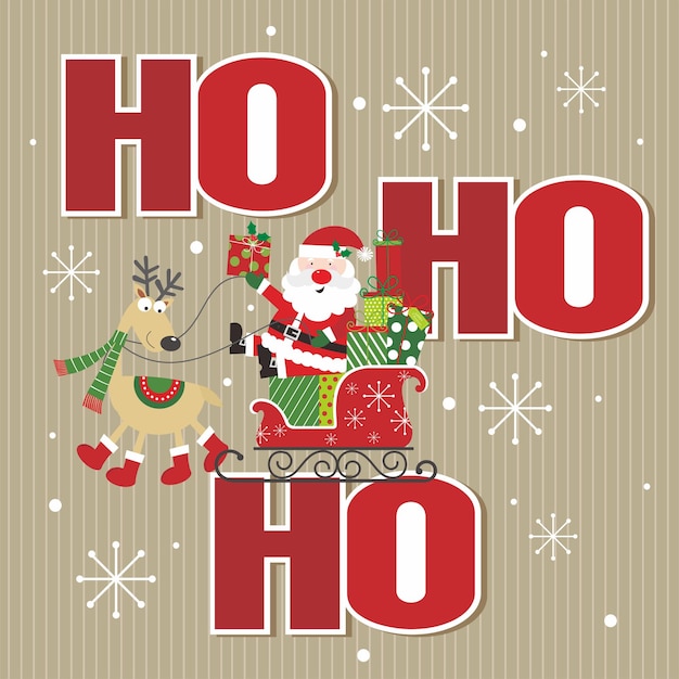 Tarjeta de Navidad con trineo de renos de Santa y ho ho ho