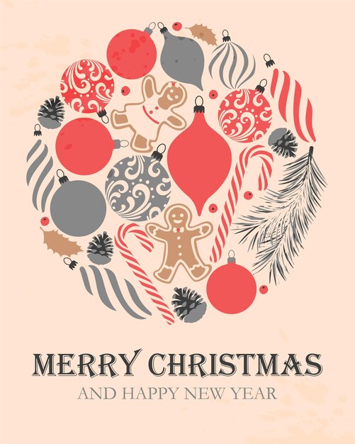 Tarjeta de Navidad de vector en estilo vintage
