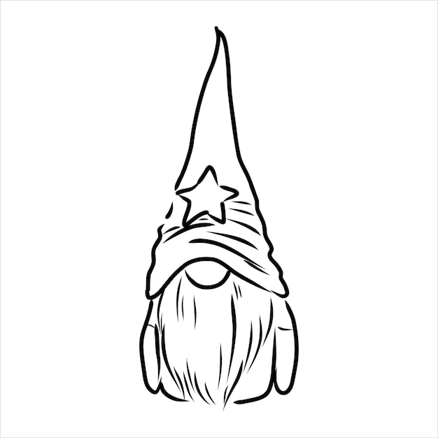 Tarjeta de Navidad de vector con gnomos escandinavos lindos dibujados a mano en dibujo de tinta de gorras estampadas