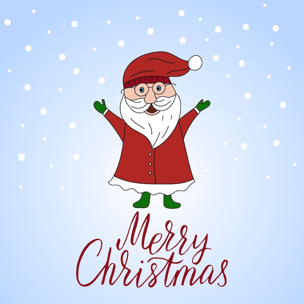 Tarjeta de Navidad vectorial con Papá Noel y letras a mano