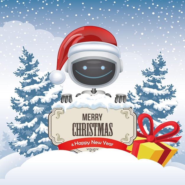 Tarjeta de Navidad vectorial con robot6