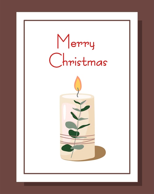 Tarjeta de Navidad. vela con eucalipto. estilo de dibujos animados