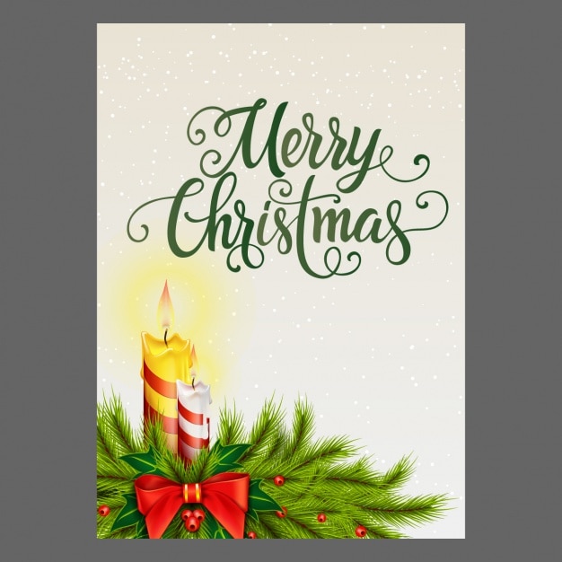 Tarjeta de navidad con velas y ramas de pino