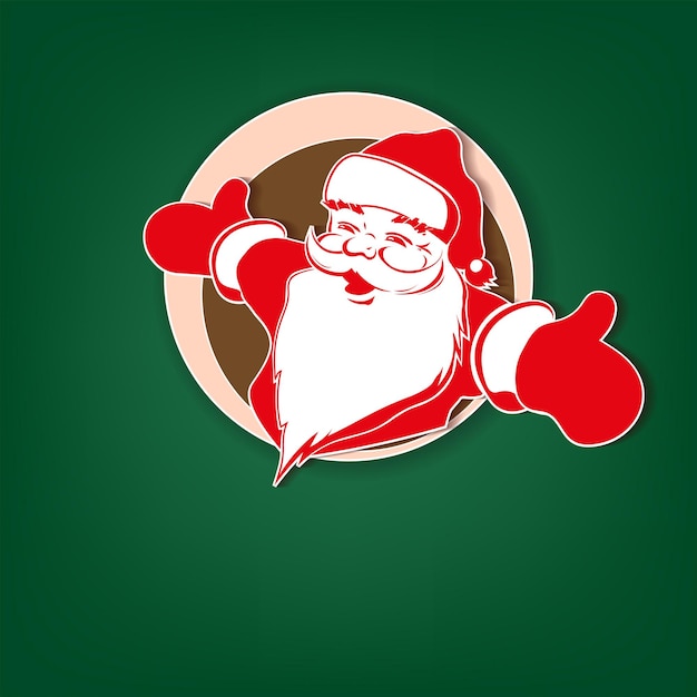 Tarjeta de Navidad verde con una silueta roja de Papá Noel en un marco redondo