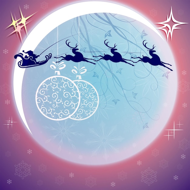 Tarjeta de navidad violeta con gran luna brillante