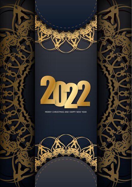 Tarjeta navideña 2022 Feliz Navidad y Próspero Año Nuevo en negro con patrón dorado de lujo