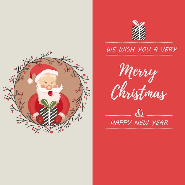 Tarjeta navideña con divertido Papá Noel y guirnalda decorativa