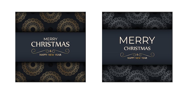Tarjeta navideña Feliz año nuevo en color azul oscuro con lujosos adornos dorados