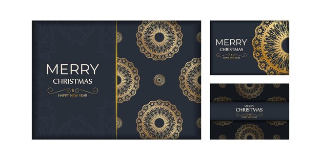 Tarjeta navideña Feliz Navidad en color azul oscuro con adorno dorado abstracto