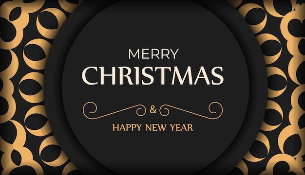 Tarjeta navideña Feliz Navidad y Próspero Año Nuevo en negro con adorno naranja vintage