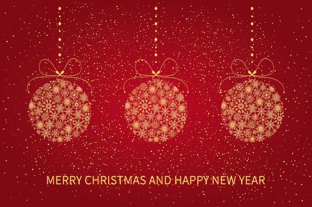 Tarjeta navideña festiva con bolas navideñas hechas de copos de nieve Tarjeta de felicitación de feliz Navidad y próspero año nuevo