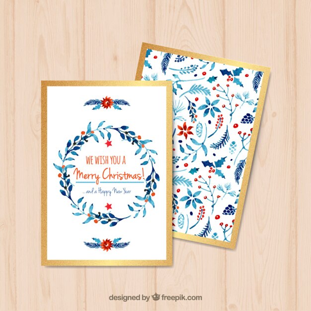 Tarjeta navideña floral pintada a mano