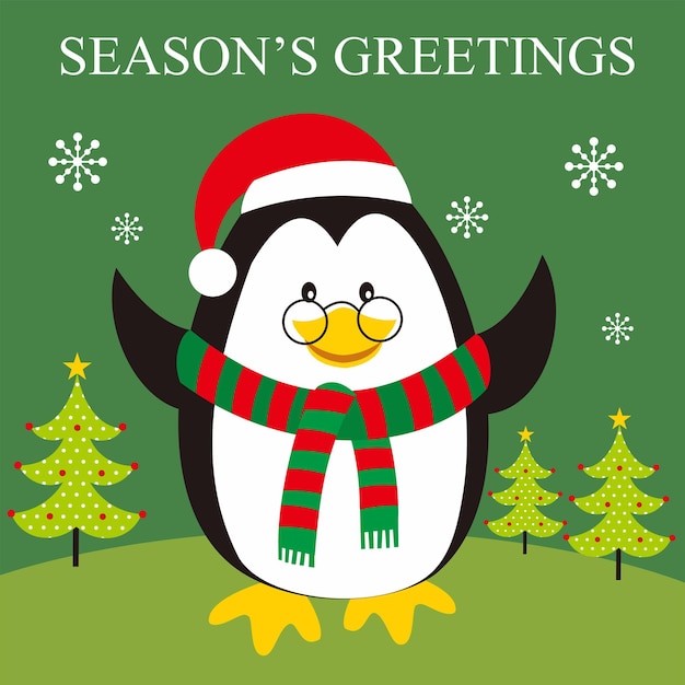 Tarjeta navideña con pinguino