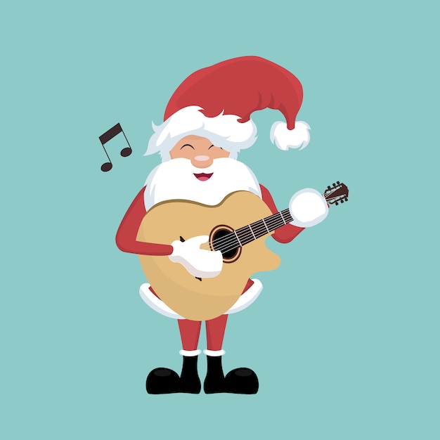 Vector tarjeta navideña de santa claus tocando la guitarra.