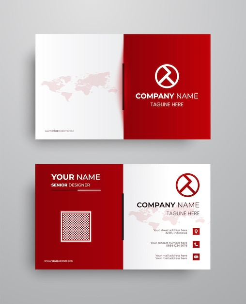 Tarjeta de nombre moderna y creativa y tarjeta de visita con dos caras en colores blanco y rojo