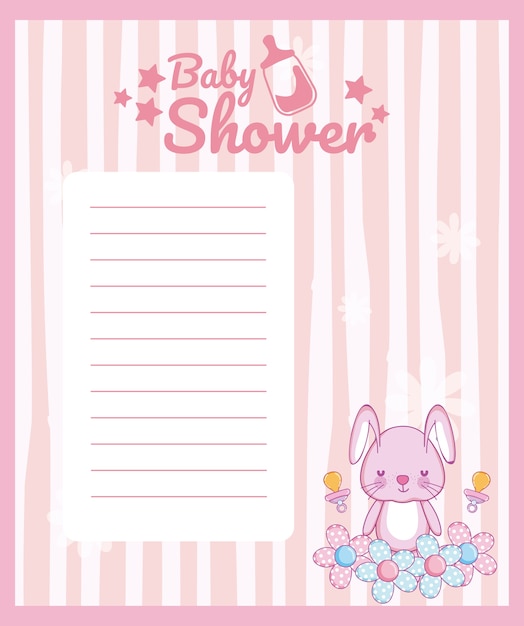 Tarjeta de nota en blanco de la ducha de bebé con dibujos animados de animales lindos