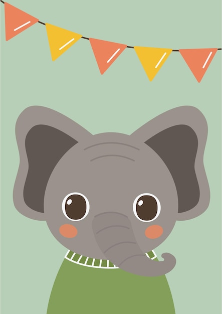 Una tarjeta o póster de la linda colección de animales. Elefante festivo.