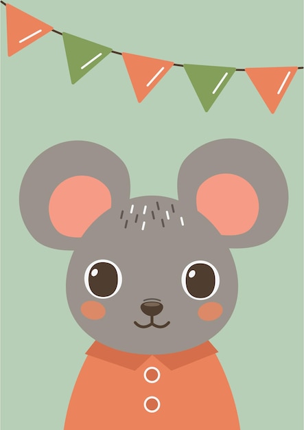 Una tarjeta o póster de la linda colección de animales. Ratón festivo.