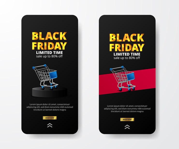 Vector tarjeta de oferta de venta de viernes negro con carrito.