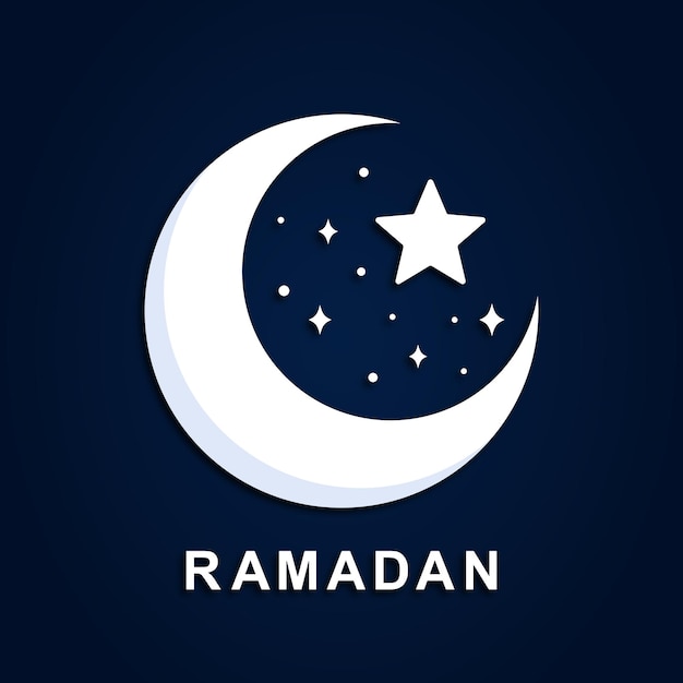 Tarjeta oscura de ramadán media luna blanca y estrellas