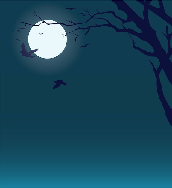 Vector tarjeta con paisaje de noche de halloween.