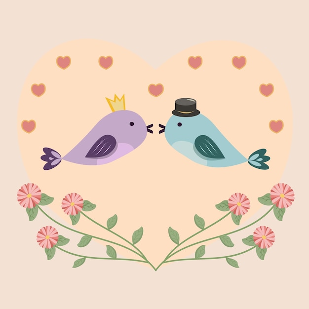 Vector tarjeta con pájaros enamorados