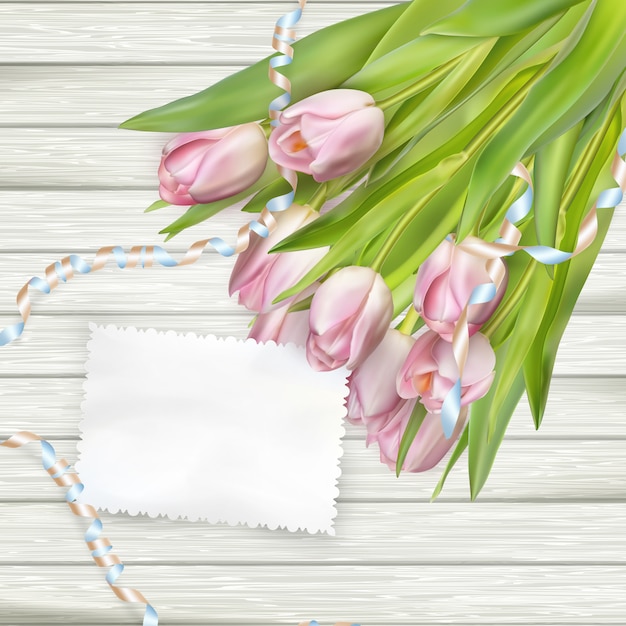 Tarjeta de papel con tulipanes.