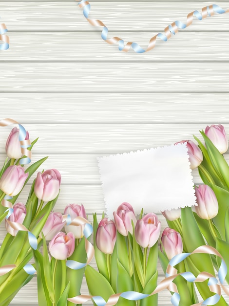 Tarjeta de papel con tulipanes.