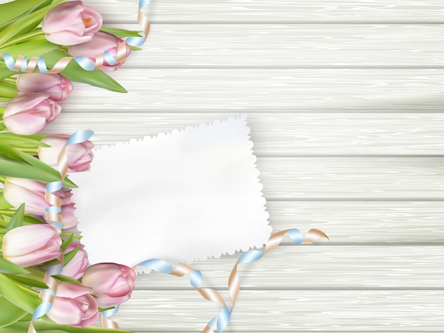 Tarjeta de papel con tulipanes.