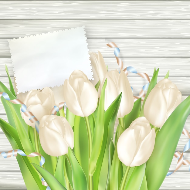 Tarjeta de papel con tulipanes.