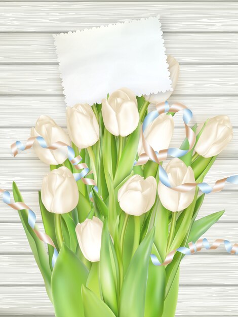 Tarjeta de papel con tulipanes.