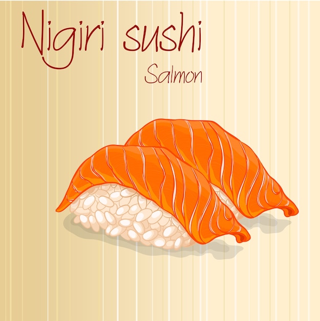 Una tarjeta con un par de sushi nigiri con salmón bastante sabroso.
