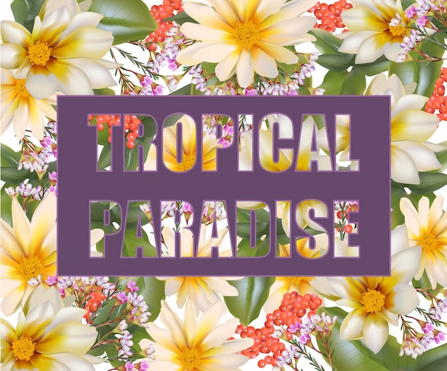 Tarjeta de paraíso tropical Vector chamomile flowers background fusion de verano