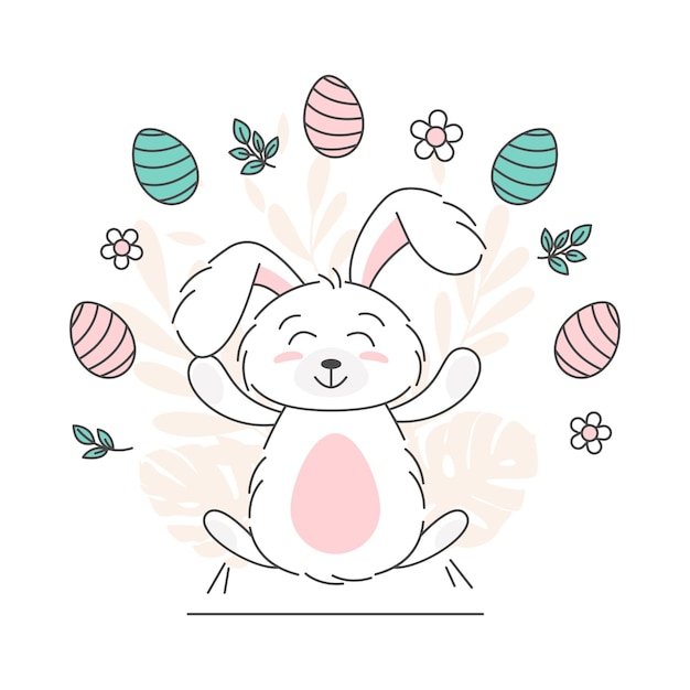 Tarjeta de Pascua con conejo y huevos Tarjeta de felicitación de Pascua feliz e ilustración de vector de plantilla Diseño lindo para tarjeta de invitación menú volante banner cartel vale Huevos y orejas de conejo