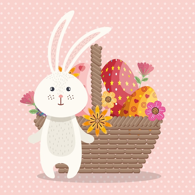 Vector tarjeta de pascua feliz conejo lindo